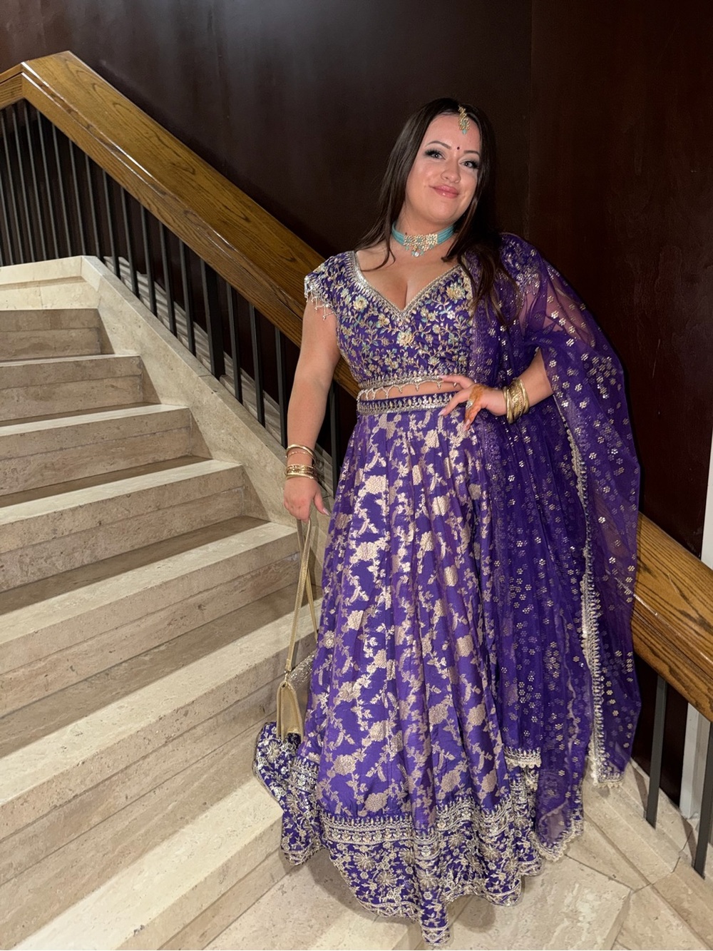 Royal Purple Embellished Bridal Lehenga Set - Picture 3 of 10